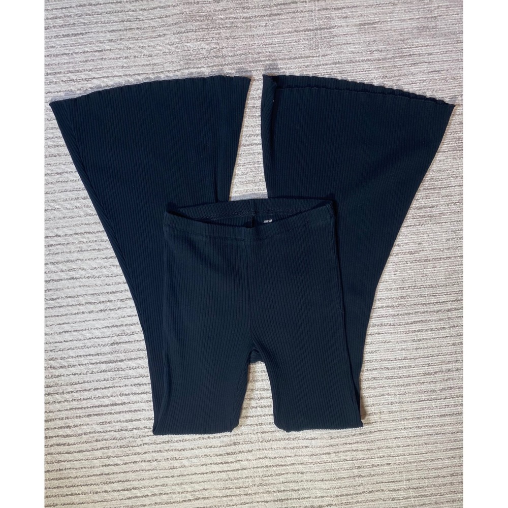 Aerie Black Ribbed Flare Leggings High Waisted Bell Bottom Pants Small